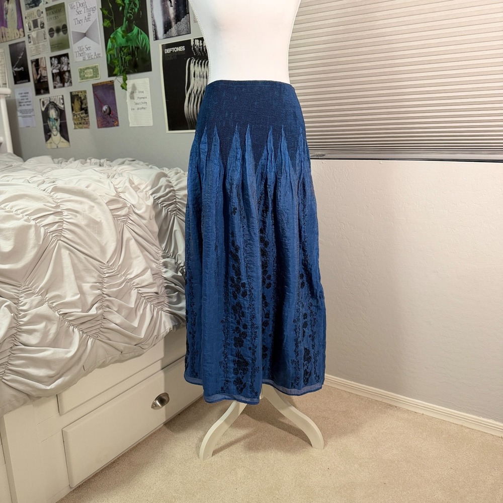 Cirana Plus Size Maxi‎ Skirt Blue Black Floral Elastic Waist Boho